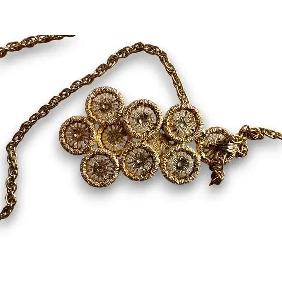 Vintage Multi Color Rhinestone Filigree Statement Pendant Necklace 23 Inch Chain - Picture 6 of 6